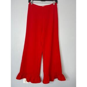 Julie Brown Red Ruffle Hem Wide-Leg Party Pants - Size 4
